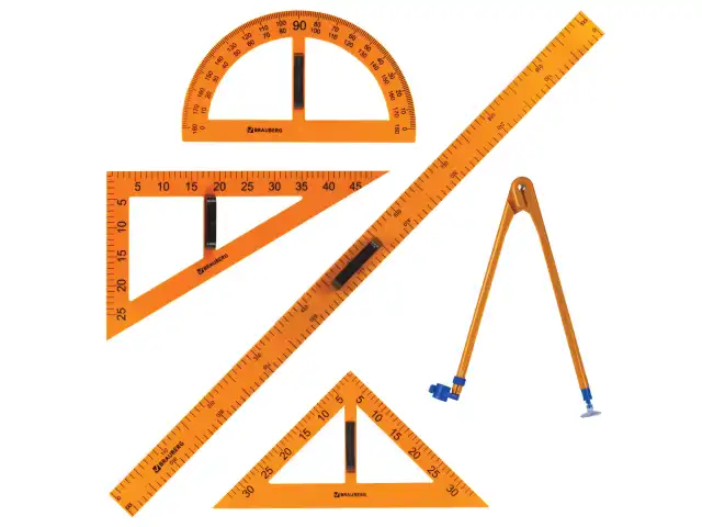 Набор чертежный для классной доски (2 треугольника, транспортир, циркуль, линейка 100 см), BRAUBERG, 210383