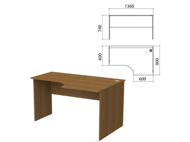 Стол письменный эргономичный "Бюджет", 1360х900х740 мм, правый, орех французский, 402663-190