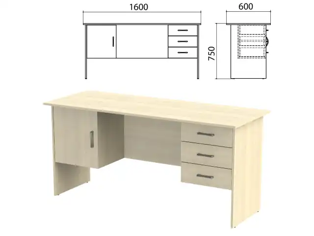 Стол письменный "Канц", 1600х600х750 мм, 2 тумбы, комбинированный, цвет дуб молочный (КОМПЛЕКТ)