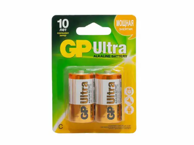 Батарейки GP Ultra, С (LR14, 14 А), алкалиновые, КОМПЛЕКТ 2 шт., блистер, 14AU-2CR2