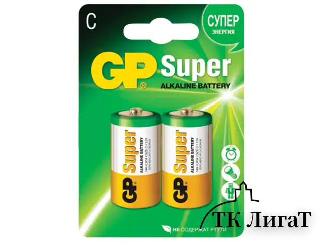 Батарейки GP Super, С (LR14, 14А), алкалиновые, КОМПЛЕКТ 2 шт., блистер, 14A-2CR2