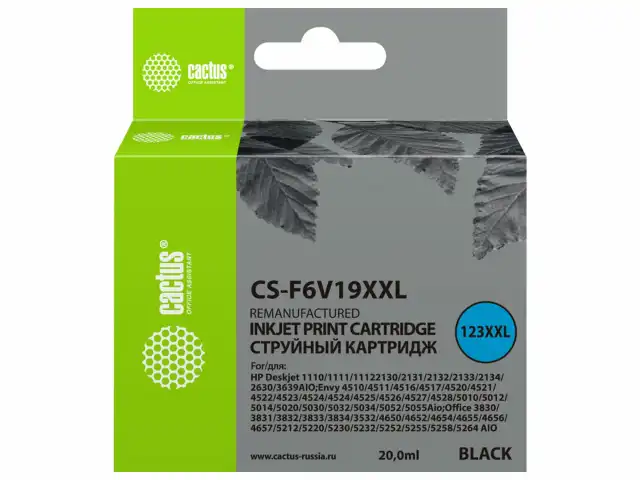 Картридж струйный CACTUS (CS-F6V19XXL) для HP DeskJet 1110/1112/2130, черный, ресурс 1000 стр., 20 мл