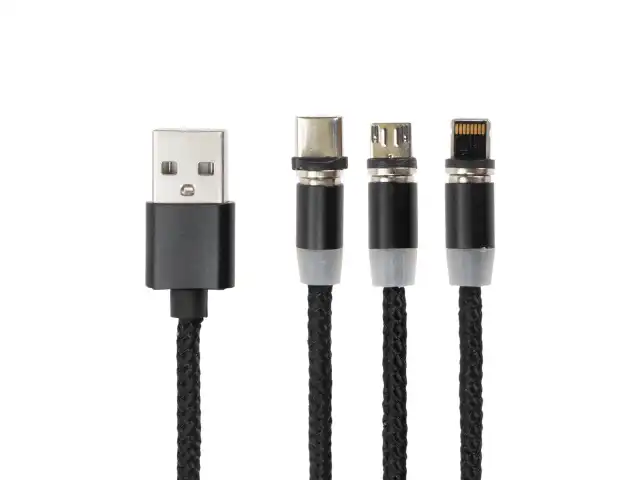 Кабель магнитный для зарядки 3 в 1 USB 2.0-Micro USB/Type-C/Ligtning, 1 м, SONNEN, черный, 513561