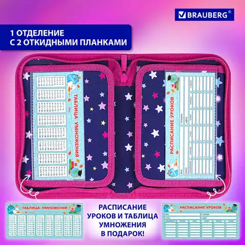 Пенал BRAUBERG, 1 отделение, 2 откидные планки, полиэстер, 21х14 см, 