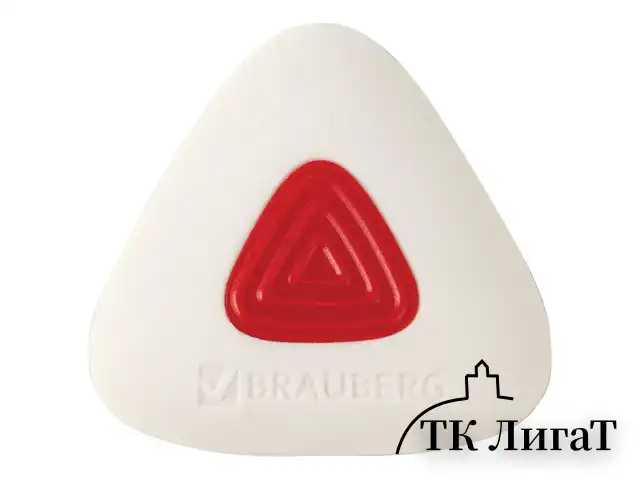 Ластик BRAUBERG "Trios PRO", 36х36х9 мм, белый, треугольный, красный пластиковый держатель, 229559