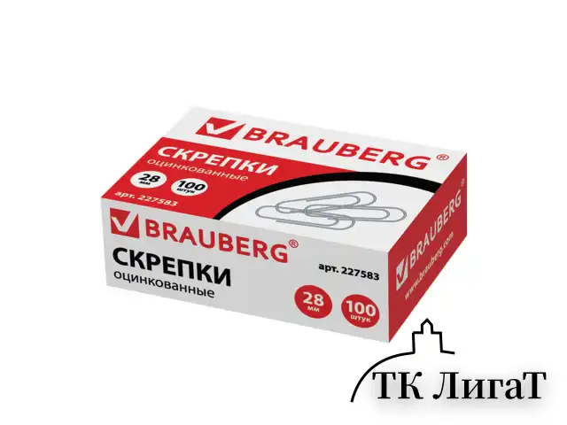 Скрепки BRAUBERG, 28 мм, оцинкованные, 100 шт., в картонной коробке, 227583