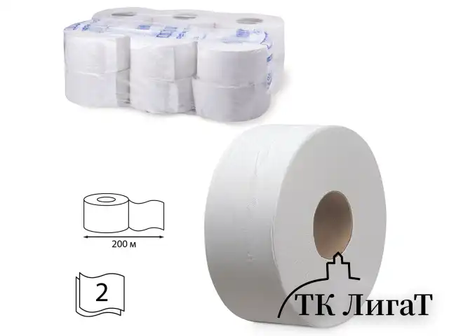 Бумага туалетная 200 м, KIMBERLY-CLARK Scott, КОМПЛЕКТ 12 шт., Performance Jumbo, 2-х слойная, белая, диспенсер 601544, 8512