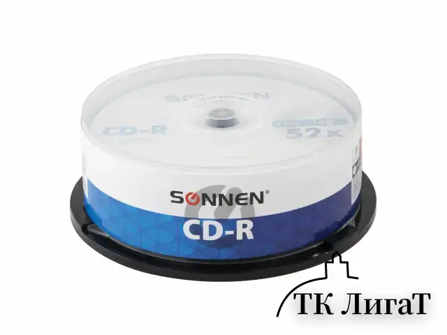 Диски CD-R SONNEN, 700 Mb, 52x, Cake Box (упаковка на шпиле) КОМПЛЕКТ 25 шт., 513531