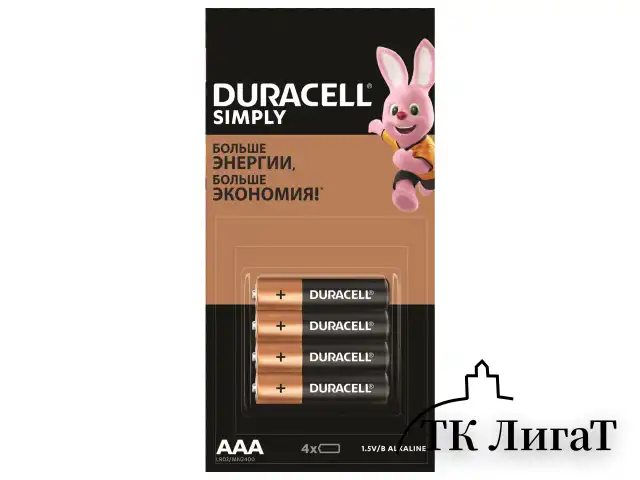 Батарейки КОМПЛЕКТ 4 шт. (отрывной блок), DURACELL Simply, ААА (LR03, 24А), алкалиновые, мизинчиковые, 5009140