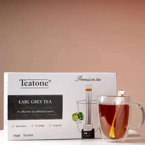 Чай TEATONE, черный с ароматом бергамота, 100 стиков по 1,8 г, картонная коробка, 64