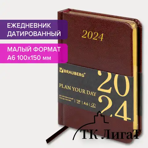 Ежедневник датированный 2024 МАЛЫЙ ФОРМАТ 100х150 мм А6, BRAUBERG 