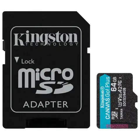 Карта памяти microSDXC 64 ГБ, KINGSTON Canvas Select Plus, UHS-I, 100 Мб/с (class 10), SDCS2/64GBSP