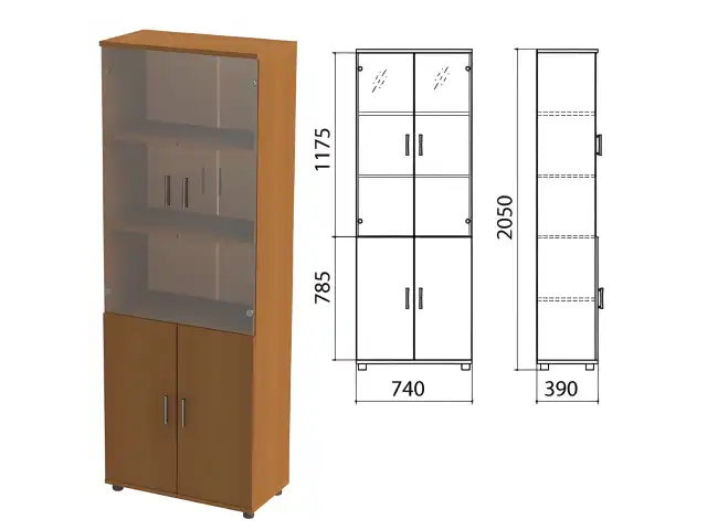 Шкаф закрытый со стеклом "Монолит", 740х390х2050 мм, цвет орех гварнери (КОМПЛЕКТ)