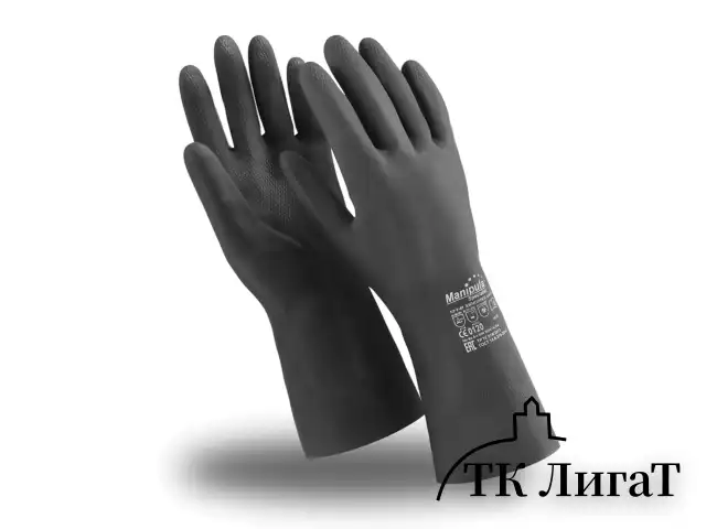 Перчатки неопреновые MANIPULA ХИМОПРЕН, хлопчатобумажное напыление, К80/Щ50, размер 9-9,5 (L), черные, CG-973