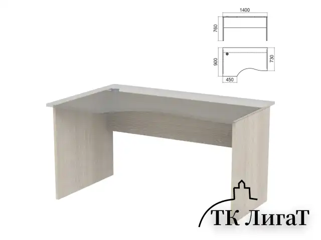 Стол эргономичный ЧАСТЬ 2 "Арго", 1400х900х760 мм, левый/правый, ясень шимо