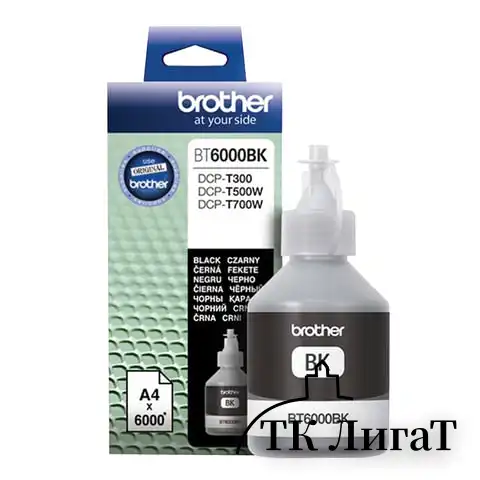 Чернила BROTHER (BT-6000BK) для СНПЧ Brother DCP-T500WT700WT300, черные, ресурс 6000 страниц, оригинальные, BT6000BK