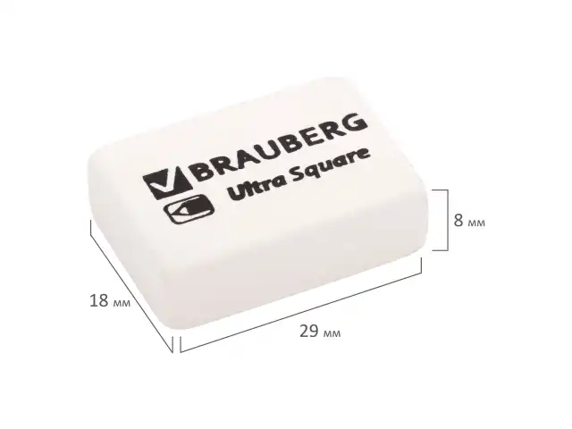 Ластики BRAUBERG "Ultra Square" 6 шт., размер ластика 29х18х8 мм, белые, натуральный каучук, 229603