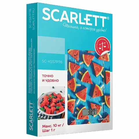 Весы кухонные SCARLETT SC-KS57P78, электронный дисплей, max вес 10кг, тарокомпенсация