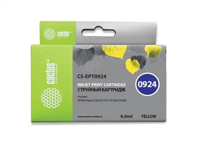 Картридж струйный CACTUS (CS-EPT0924) для EPSON Stylus C91/CX4300/T26/T27/TX106, желтый