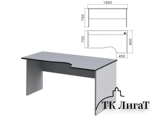 Стол письменный эргономичный "Монолит", 1600х900х750 мм, правый, цвет серый, СМ6.11