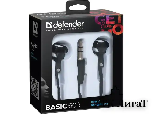 Наушники DEFENDER Basic 609, проводные, 1,1 м, стерео, вкладыши, черные, 63609