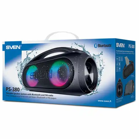 Колонка портативная SVEN PS-380, 40 Вт, TWS, Bluetooth, FM, USB, черный, SV-021290