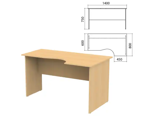 Стол письменный эргономичный "Канц", 1400х800х750 мм, правый, цвет бук невский, СК30.10