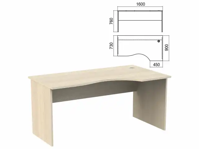 Стол эргономичный "Арго", 1600х900х760 мм, правый, ясень шимо (КОМПЛЕКТ)