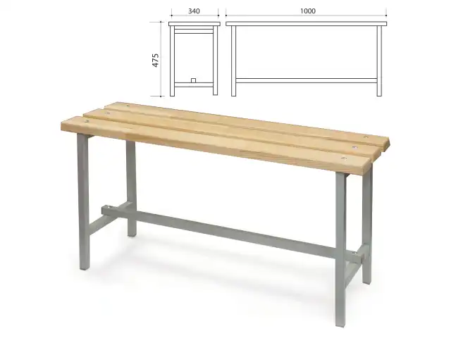 Скамья деревянная на металлокаркасе П-13Д (1000х340х475 мм)