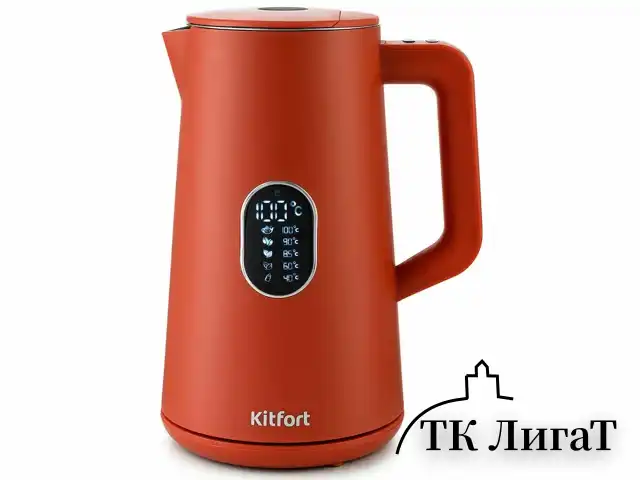 Чайник KITFORT КТ-6115-3, 1,5 л, 1800 Вт, закрытый нагревательный элемент, ТЕРМОРЕГУЛЯТОР, двойные стенки, красный