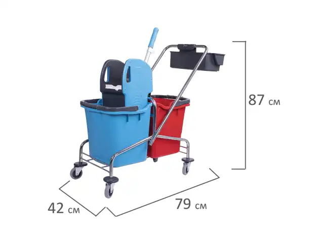 Тележка уборочная, 2 съемных ведра по 25 л, механический отжим, корзина, BRABIX, Турция, 607903