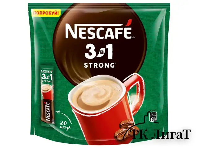 Кофе растворимый порционный NESCAFE "3 в 1 Крепкий", КОМПЛЕКТ 20 пакетиков по 14,5 г, 12460873