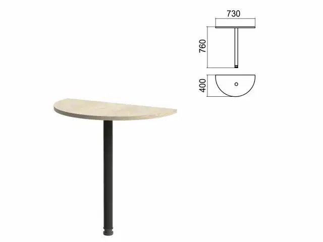 Стол приставной полукруг "Арго", 730х400х760 мм, ясень шимо/опора черная (КОМПЛЕКТ)