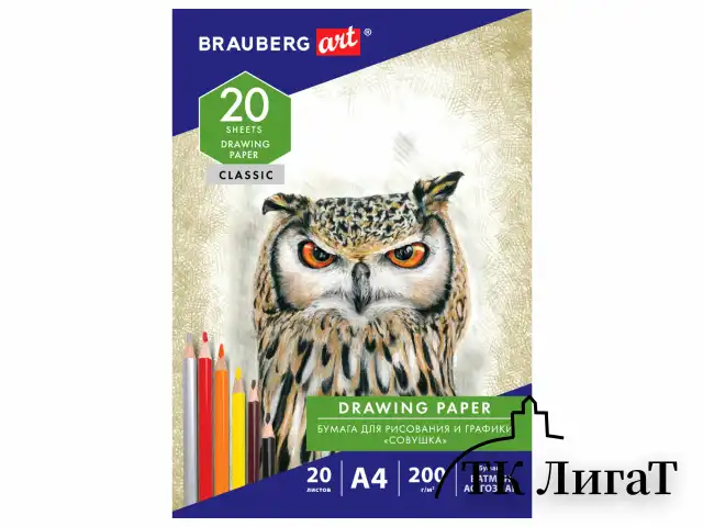 Бумага для рисования и графики в папке А4, 20 л., 200 г/м2, ВАТМАН ГОЗНАК, BRAUBERG ART CLASSIC, 114492