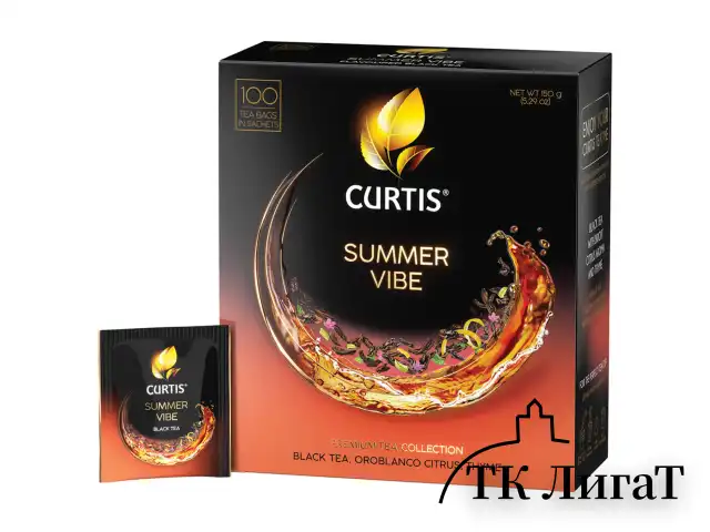 Чай CURTIS "Summer Vibe", черный с мятой и ароматом цитрусовых, 100 пакетиков в конвертах по 1,7 г, 102558