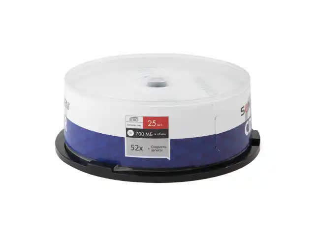Диски CD-R SONNEN, 700 Mb, 52x, Cake Box (упаковка на шпиле) КОМПЛЕКТ 25 шт., 513531