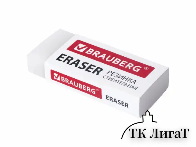 Ластик большой BRAUBERG EXTRA, 60х24х11 мм, белый, прямоугольный, экологичный ПВХ, картонный держатель, 228074