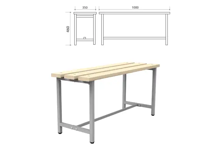 Скамья деревянная на металлокаркасе "СТ 1", 1000х350х460 мм, каркас металлический серый, сиденье дерево