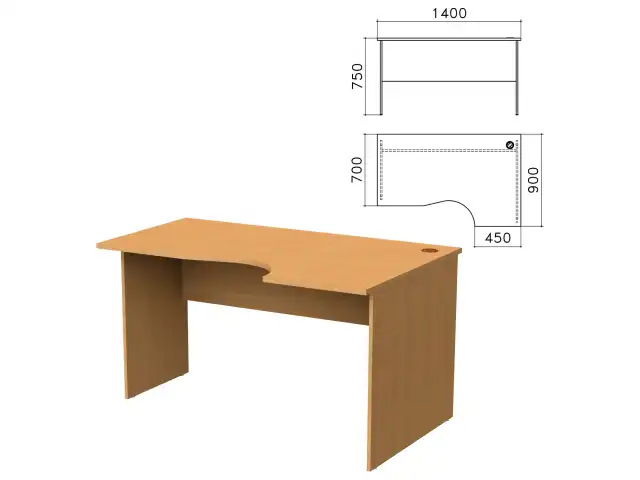 Стол письменный эргономичный "Монолит", 1400х900х750 мм, правый, цвет бук бавария, СМ4.1