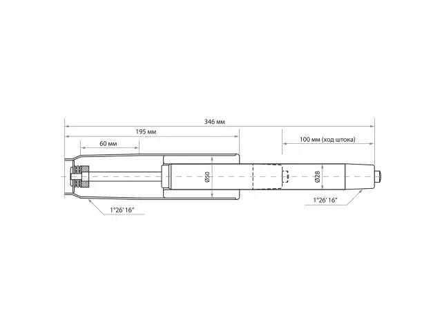 Газлифт BRABIX A-100 короткий, черный, длина в открытом виде 346 мм, d50 мм, класс 2, 532001