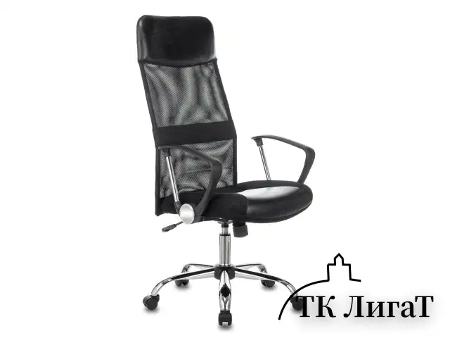 Кресло офисное CH-600SL, хром, ткань-сетка/кожзам, черное, 1380230