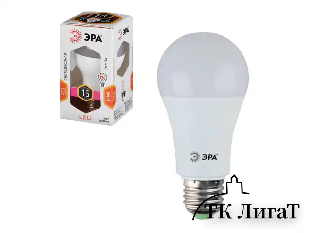 Лампа светодиодная ЭРА, 15 (130) Вт, цоколь E27, грушевидная, теплый белый свет, 25000 ч., LED smdA60-15w-827-E27, Б0020592