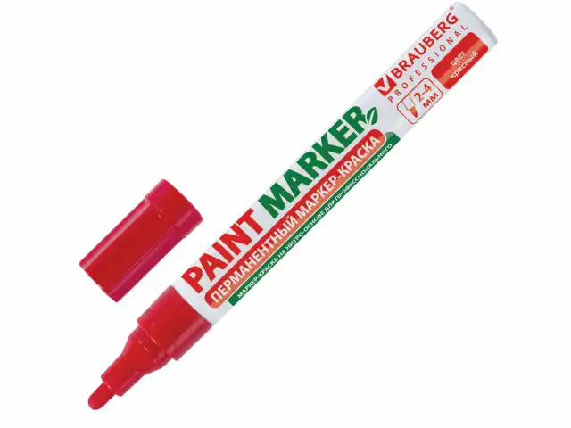 Маркер-краска лаковый (paint marker) 4 мм, КРАСНЫЙ, БЕЗ КСИЛОЛА (без запаха), алюминий, BRAUBERG PROFESSIONAL, 150874