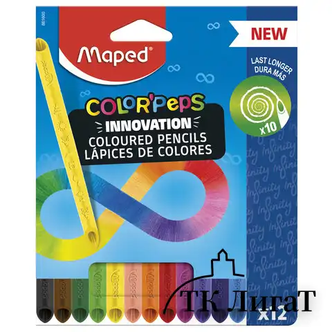 Карандаши цветные монолитные MAPED Infinity, набор 12 цветов, трехгранные, 861600