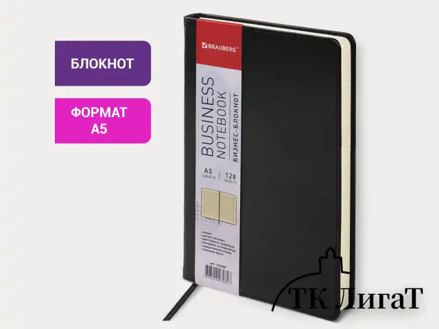 Блокнот А5 (148х218 мм), BRAUBERG "Income", 128 л., гладкий кожзаменитель, клетка, черный, 125208