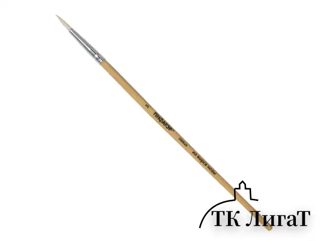 Кисть ПИФАГОР, КОЗА, круглая, № 3, деревянная лакированная ручка, с колпачком, 200826