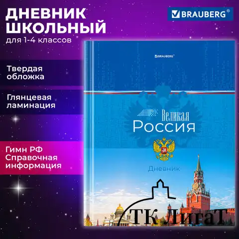 Дневник 1-4 класс 48 л., твердый, BRAUBERG, глянцевая ламинация, с подсказом, 