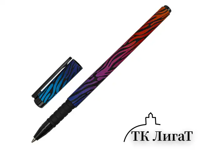 Ручка шариковая BRAUBERG SOFT TOUCH GRIP "NEON ZEBRA", СИНЯЯ, мягкое покрытие, узел 0,7 мм, 143721