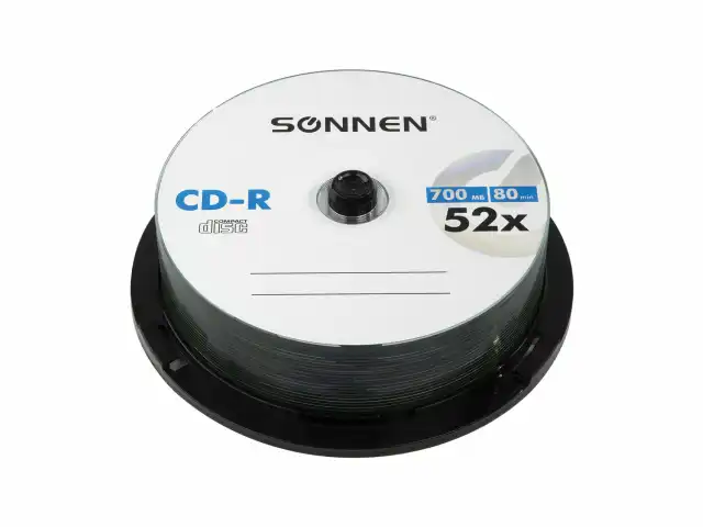 Диски CD-R SONNEN, 700 Mb, 52x, Cake Box (упаковка на шпиле) КОМПЛЕКТ 25 шт., 513531