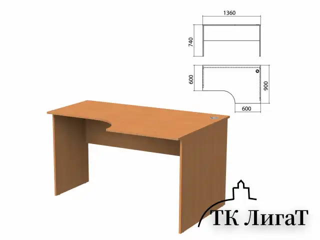 Стол письменный эргономичный "Бюджет", 1360х900х740 мм, правый, груша ароза, 402663-336